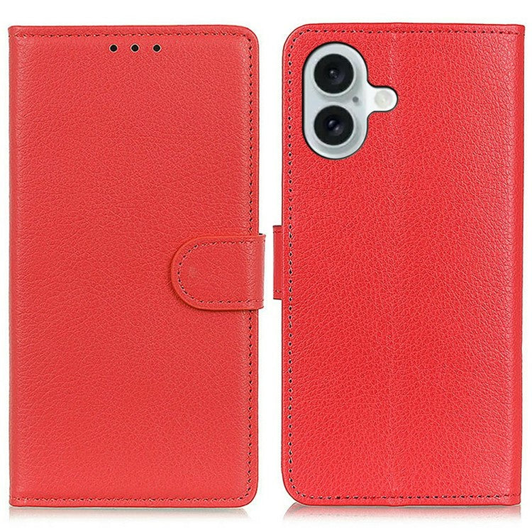 For iPhone 17 Wallet Case PU Leather Phone Cover Litchi Texture - Red