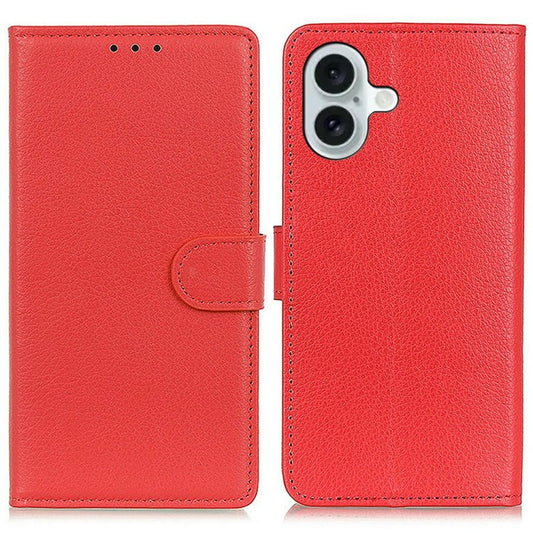 For iPhone 17 Wallet Case PU Leather Phone Cover Litchi Texture - Red