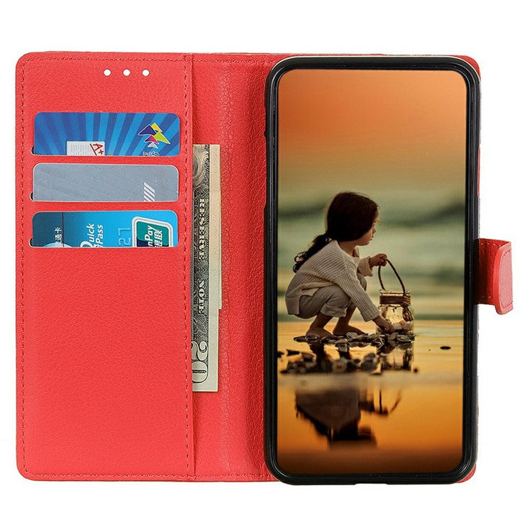 For iPhone 17 Wallet Case PU Leather Phone Cover Litchi Texture - Red