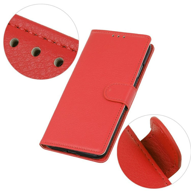 For iPhone 17 Wallet Case PU Leather Phone Cover Litchi Texture - Red