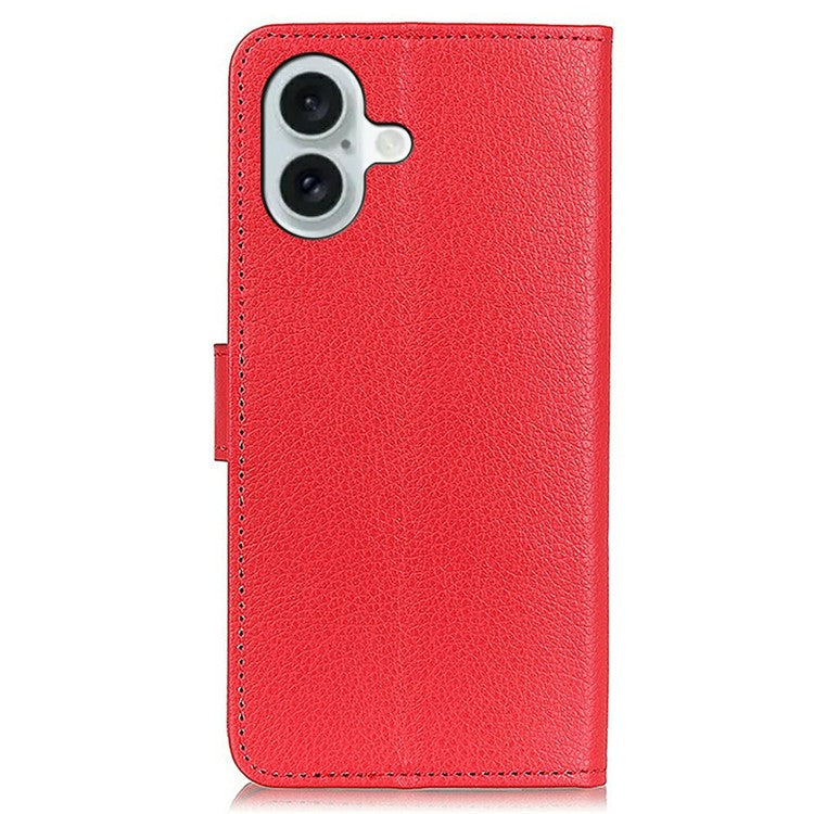 For iPhone 17 Wallet Case PU Leather Phone Cover Litchi Texture - Red