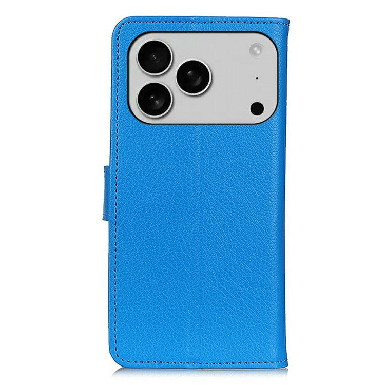 For iPhone 17 Pro Wallet Case PU Leather Phone Cover Litchi Texture - Blue