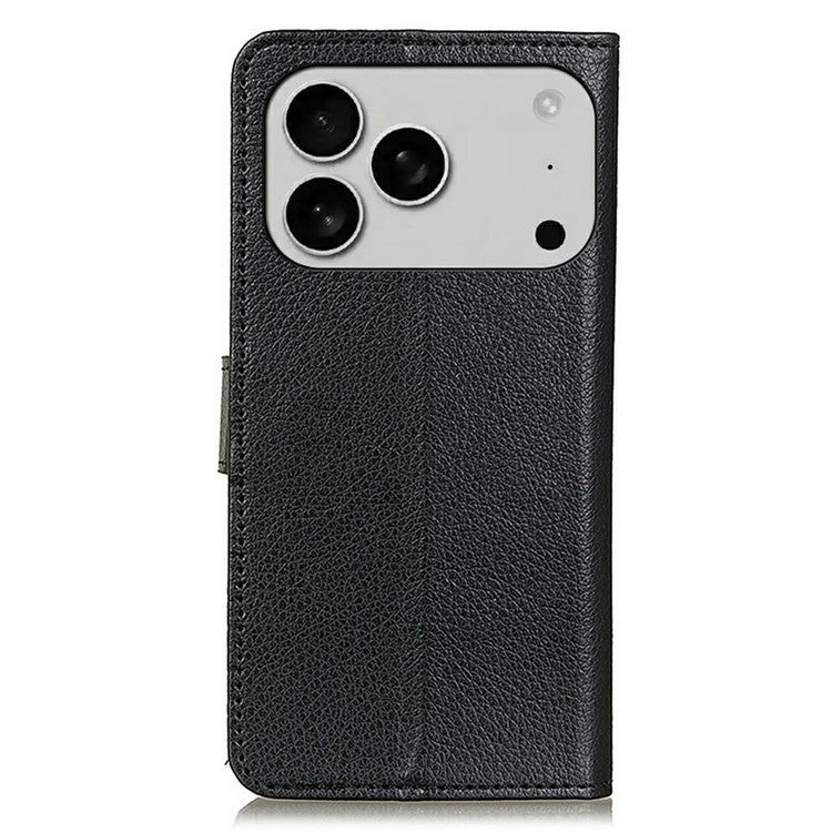 For iPhone 17 Pro Wallet Case PU Leather Phone Cover Litchi Texture - Black