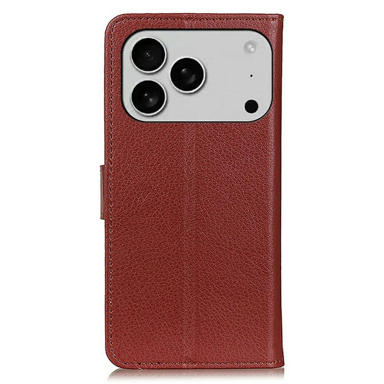 For iPhone 17 Pro Wallet Case PU Leather Phone Cover Litchi Texture - Brown