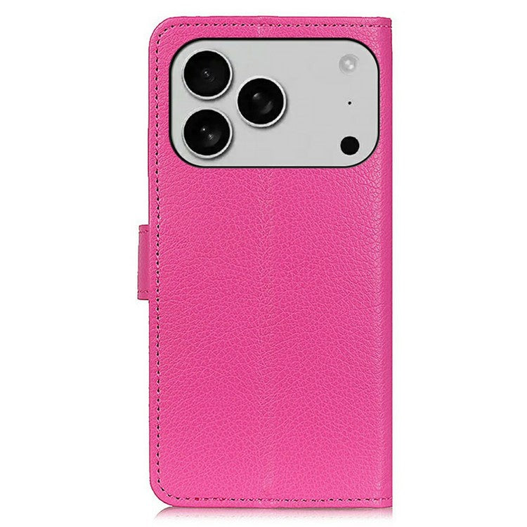 For iPhone 17 Pro Wallet Case PU Leather Phone Cover Litchi Texture - Rose
