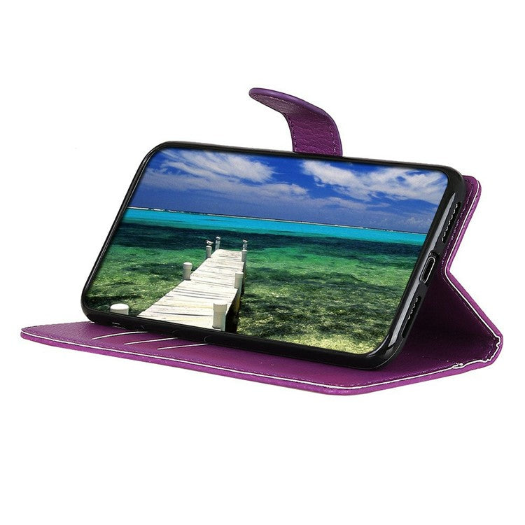 For iPhone 17 Pro Wallet Case PU Leather Phone Cover Litchi Texture - Purple