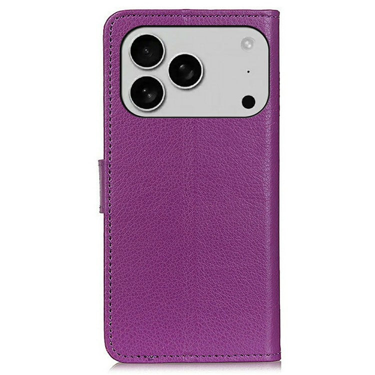For iPhone 17 Pro Wallet Case PU Leather Phone Cover Litchi Texture - Purple
