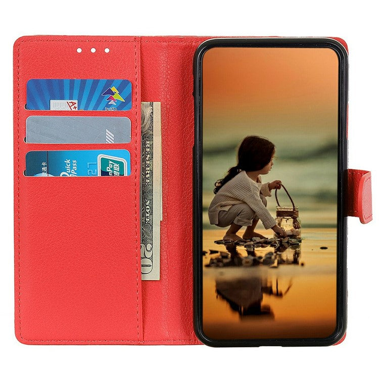 For iPhone 17 Pro Wallet Case PU Leather Phone Cover Litchi Texture - Red