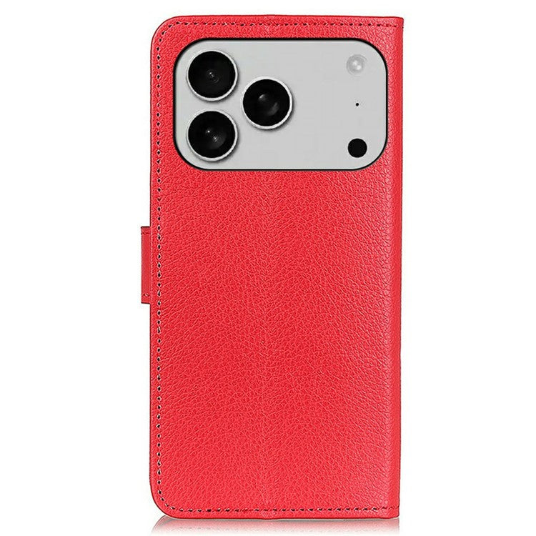 For iPhone 17 Pro Wallet Case PU Leather Phone Cover Litchi Texture - Red