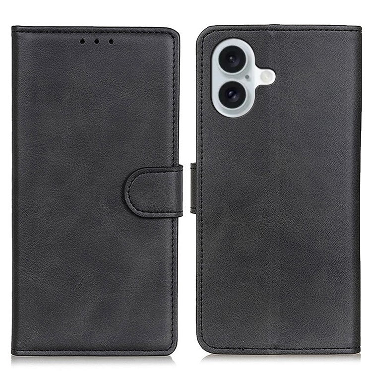 For iPhone 17 Case Cowhide Texture Leather Wallet Stand Phone Cover - Black