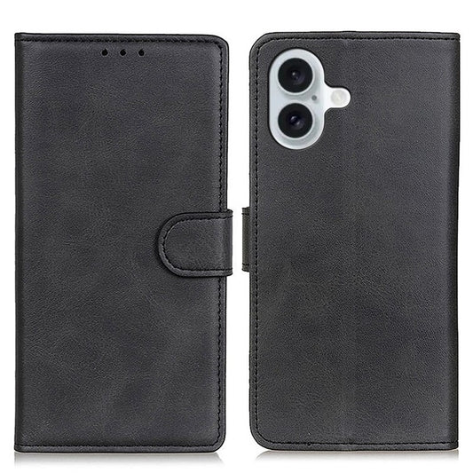 For iPhone 17 Case Cowhide Texture Leather Wallet Stand Phone Cover - Black