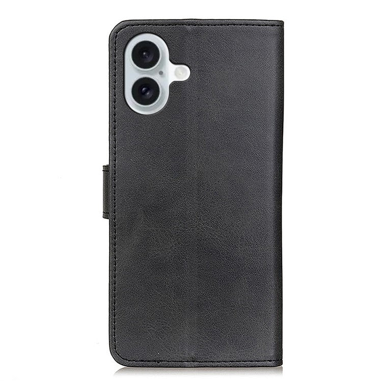 For iPhone 17 Case Cowhide Texture Leather Wallet Stand Phone Cover - Black