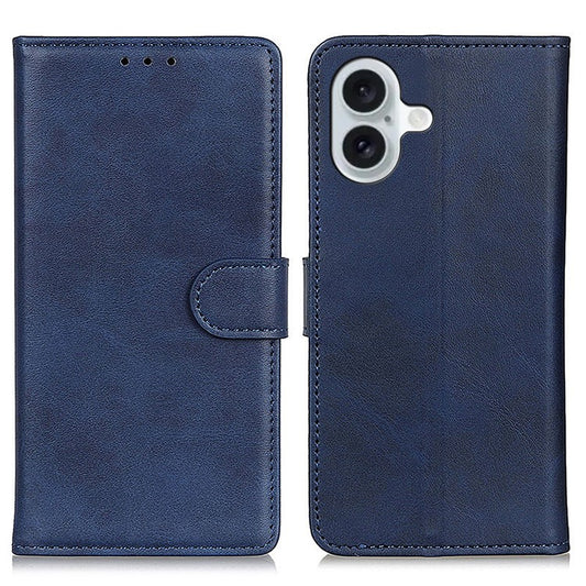 For iPhone 17 Case Cowhide Texture Leather Wallet Stand Phone Cover - Blue