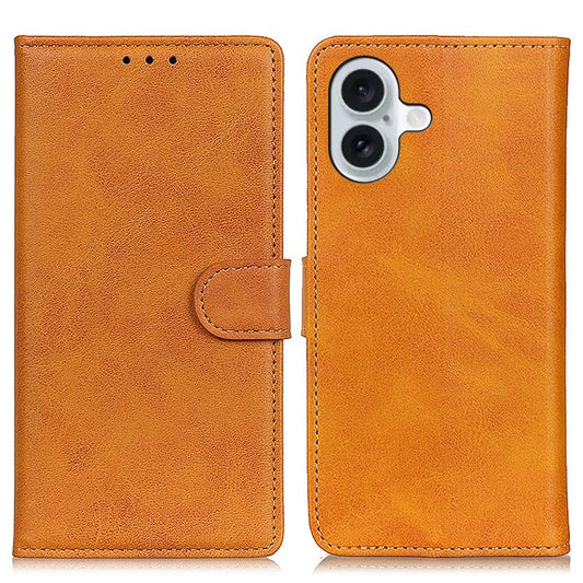 For iPhone 17 Case Cowhide Texture Leather Wallet Stand Phone Cover - Brown