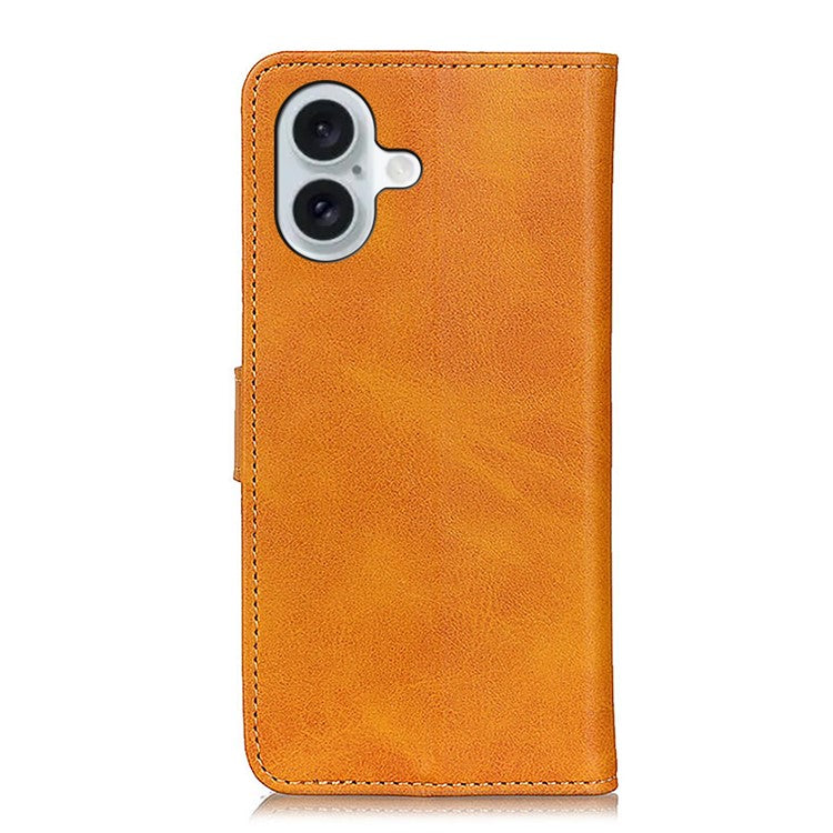 For iPhone 17 Case Cowhide Texture Leather Wallet Stand Phone Cover - Brown