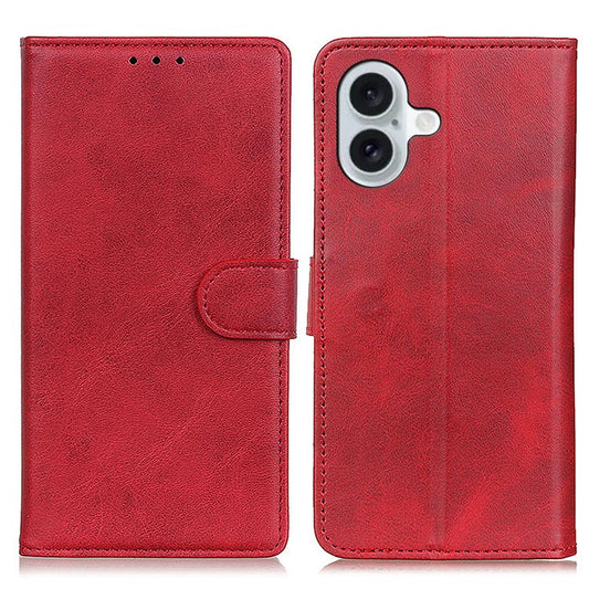 For iPhone 17 Case Cowhide Texture Leather Wallet Stand Phone Cover - Red