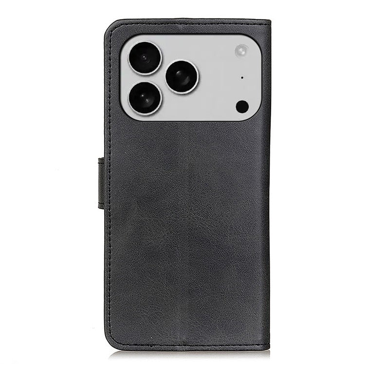 For iPhone 17 Pro Case Cowhide Texture Leather Wallet Stand Phone Cover - Black