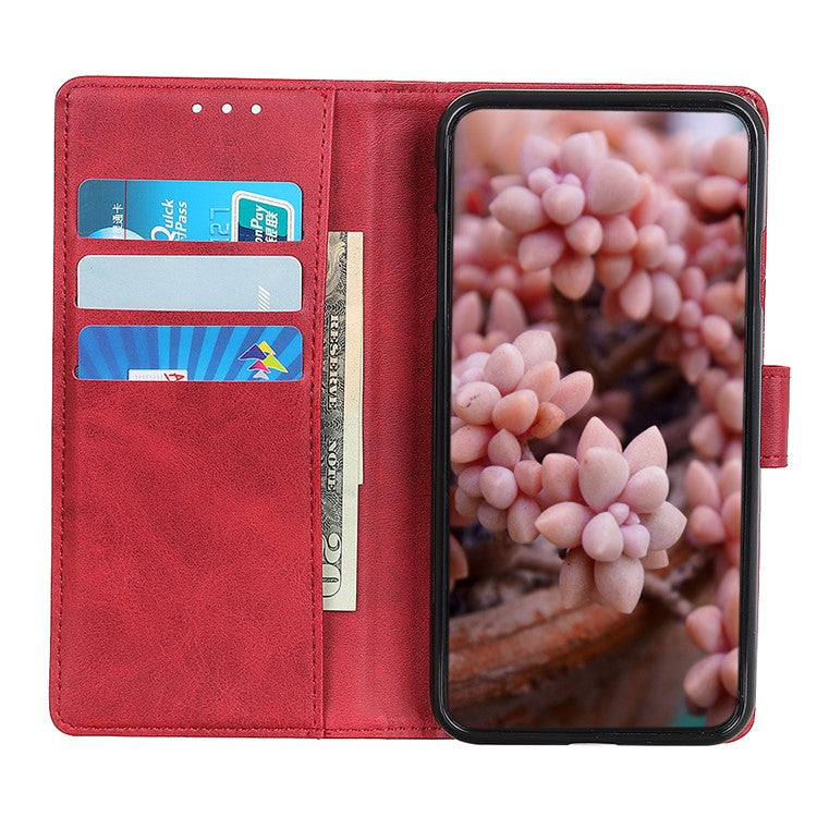 For iPhone 17 Pro Case Cowhide Texture Leather Wallet Stand Phone Cover - Red