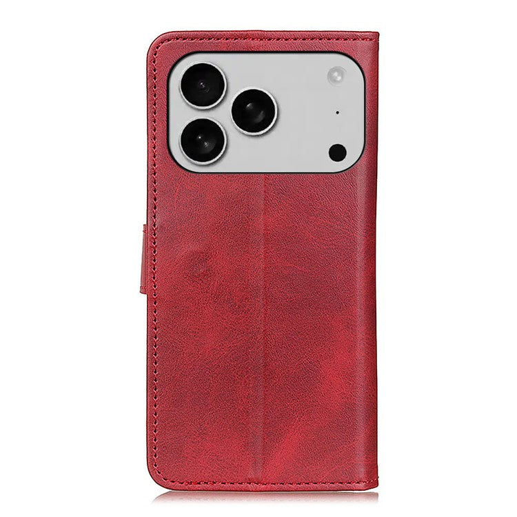 For iPhone 17 Pro Case Cowhide Texture Leather Wallet Stand Phone Cover - Red