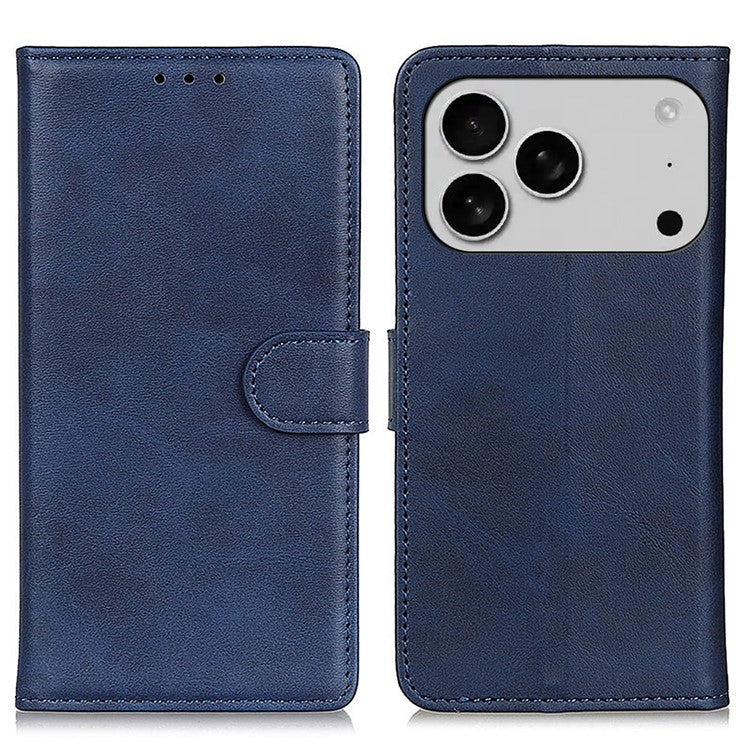 For iPhone 17 Pro Case Cowhide Texture Leather Wallet Stand Phone Cover - Blue