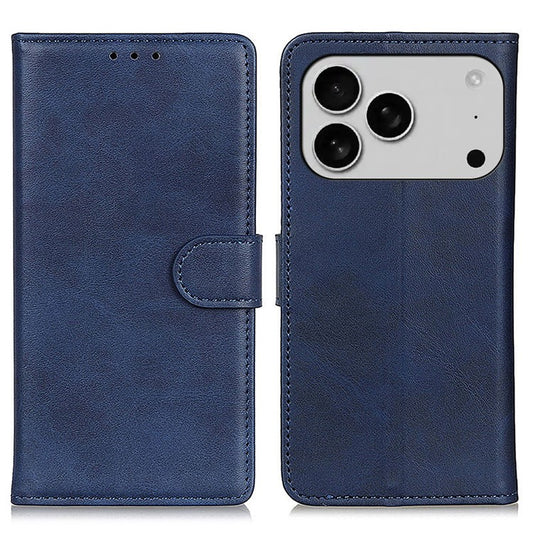 For iPhone 17 Pro Case Cowhide Texture Leather Wallet Stand Phone Cover - Blue