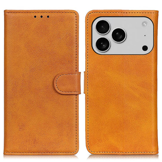 For iPhone 17 Pro Case Cowhide Texture Leather Wallet Stand Phone Cover - Brown