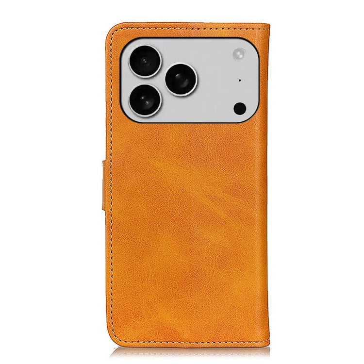For iPhone 17 Pro Case Cowhide Texture Leather Wallet Stand Phone Cover - Brown