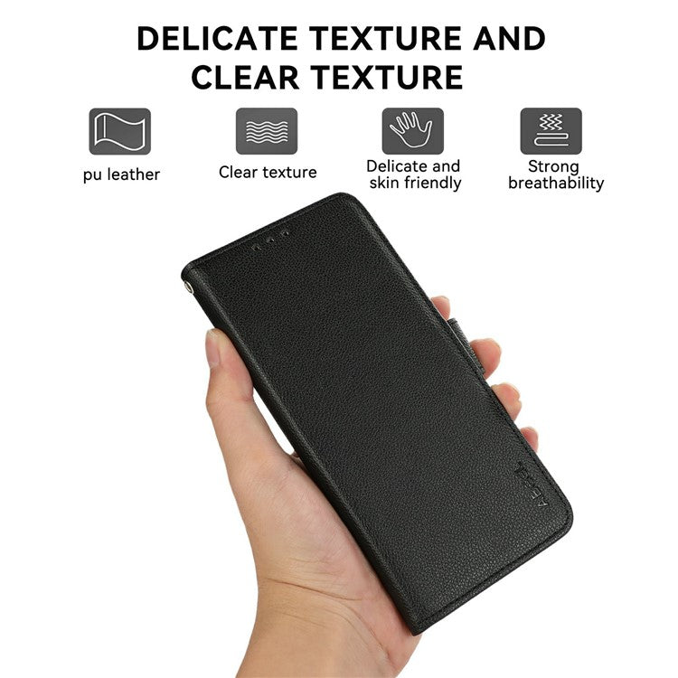 ABEEL For iPhone 17 Air Case Litchi Texture Leather RFID Blocking Phone Cover - Black