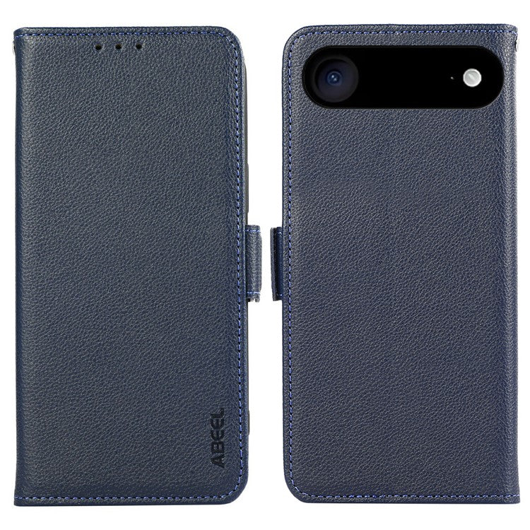 ABEEL For iPhone 17 Air Case Litchi Texture Leather RFID Blocking Phone Cover - Blue