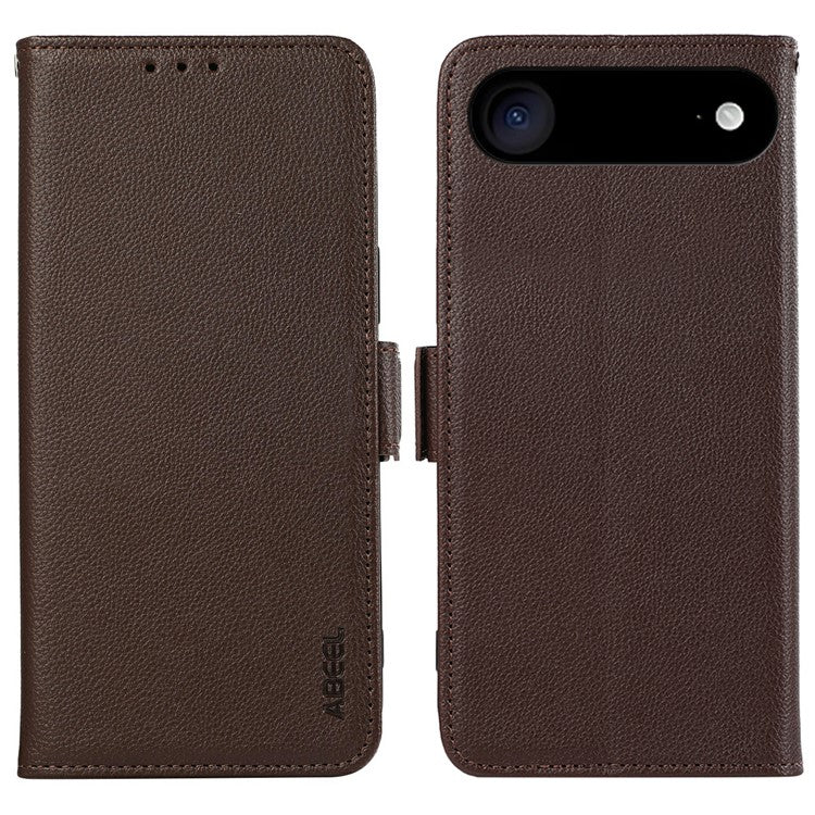 ABEEL For iPhone 17 Air Case Litchi Texture Leather RFID Blocking Phone Cover - Brown