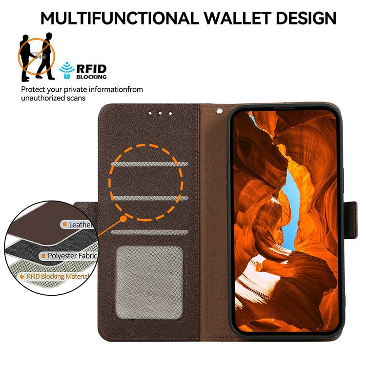 ABEEL For iPhone 17 Air Case Litchi Texture Leather RFID Blocking Phone Cover - Brown