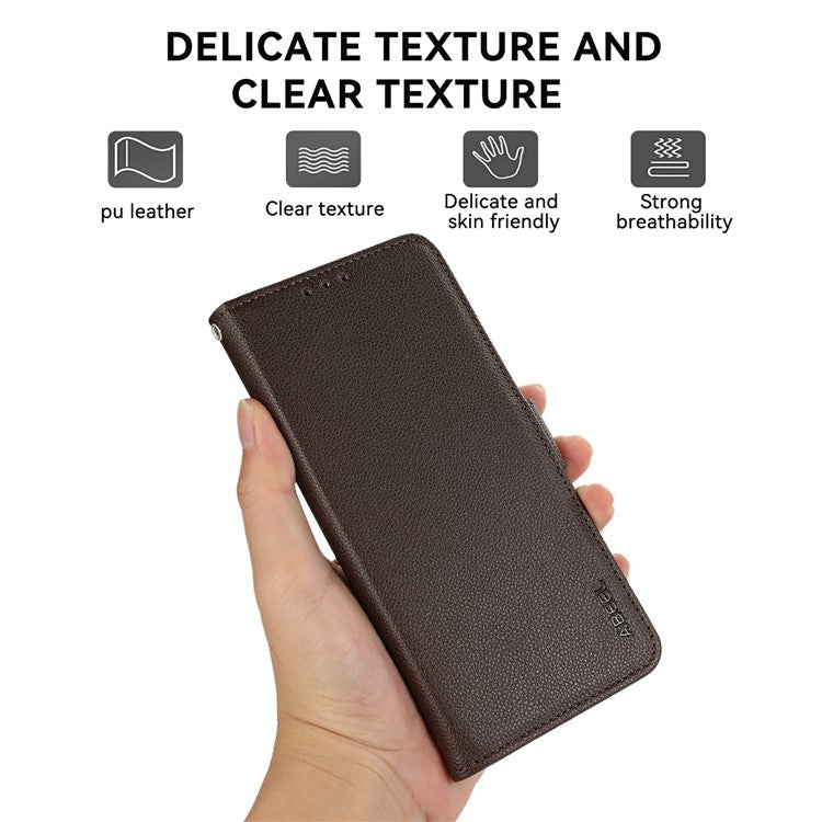 ABEEL For iPhone 17 Air Case Litchi Texture Leather RFID Blocking Phone Cover - Brown