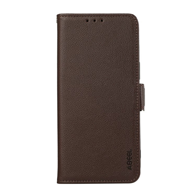 ABEEL For iPhone 17 Air Case Litchi Texture Leather RFID Blocking Phone Cover - Brown