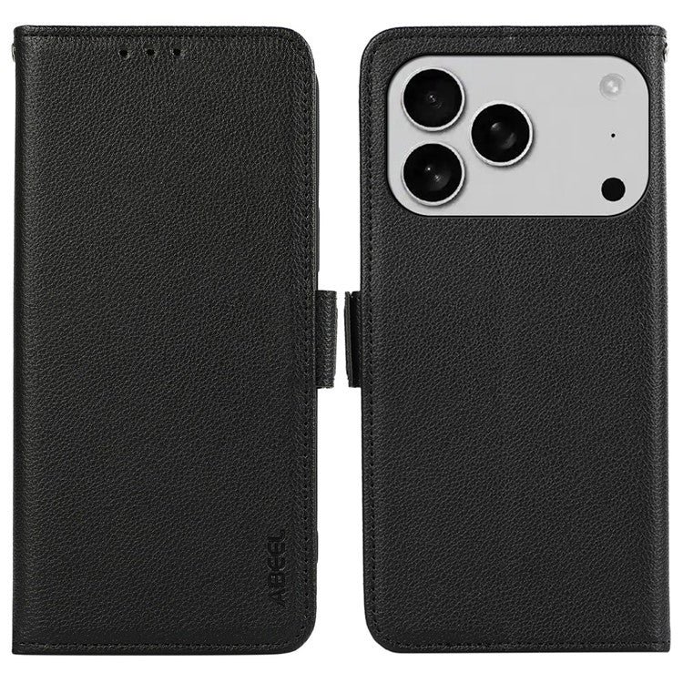 ABEEL For iPhone 17 Pro Case Litchi Texture Leather RFID Blocking Phone Cover - Black