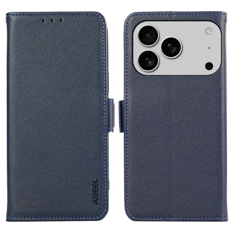ABEEL For iPhone 17 Pro Case Litchi Texture Leather RFID Blocking Phone Cover - Blue