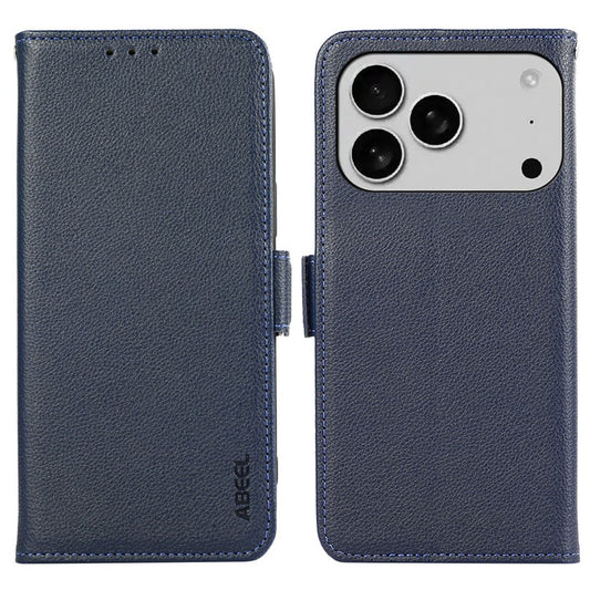 ABEEL For iPhone 17 Pro Case Litchi Texture Leather RFID Blocking Phone Cover - Blue