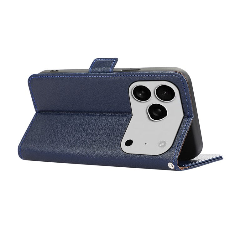 ABEEL For iPhone 17 Pro Case Litchi Texture Leather RFID Blocking Phone Cover - Blue