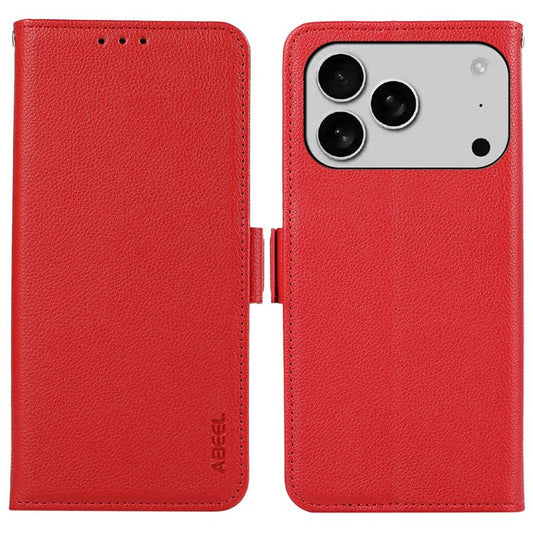 ABEEL For iPhone 17 Pro Case Litchi Texture Leather RFID Blocking Phone Cover - Red