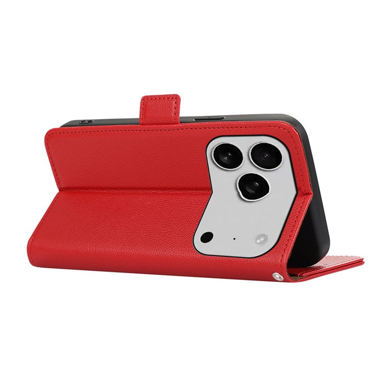 ABEEL For iPhone 17 Pro Case Litchi Texture Leather RFID Blocking Phone Cover - Red