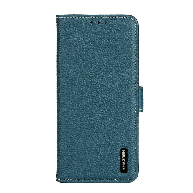 KHAZNEH For iPhone 17 Case Litchi Texture Genuine Cow Leather Flip Phone Cover - Green