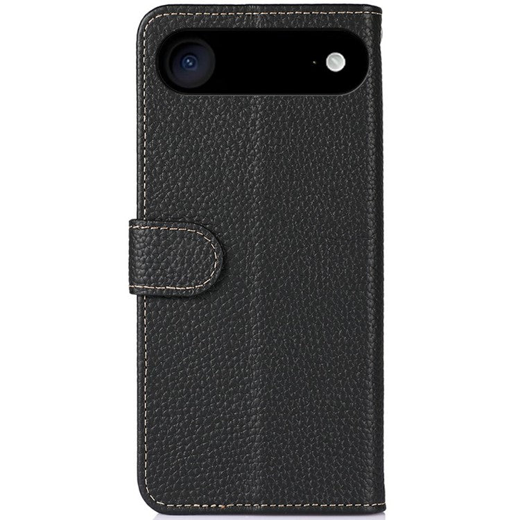 KHAZNEH For iPhone 17 Air Case Litchi Texture Genuine Cow Leather Flip Phone Cover - Black