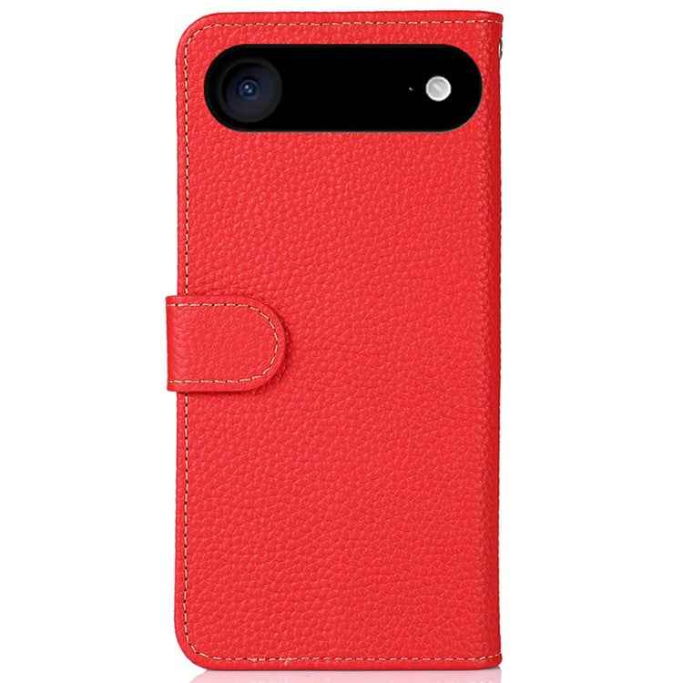 KHAZNEH For iPhone 17 Air Case Litchi Texture Genuine Cow Leather Flip Phone Cover - Red