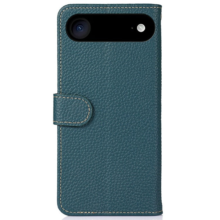 KHAZNEH For iPhone 17 Air Case Litchi Texture Genuine Cow Leather Flip Phone Cover - Green