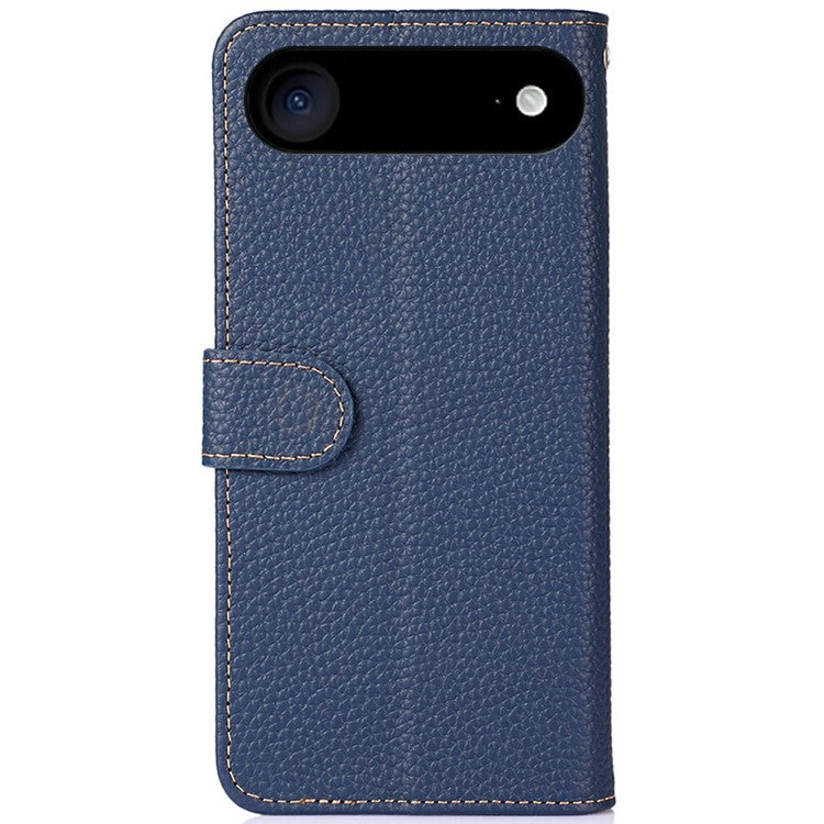 KHAZNEH For iPhone 17 Air Case Litchi Texture Genuine Cow Leather Flip Phone Cover - Blue