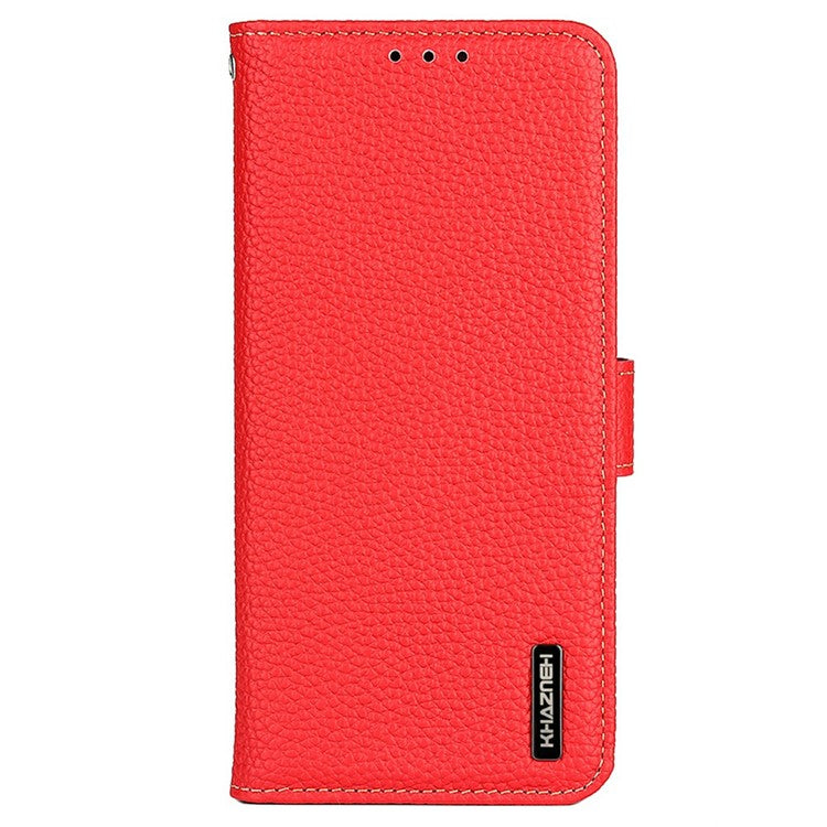 KHAZNEH For iPhone 17 Pro Case Litchi Texture Genuine Cow Leather Flip Phone Cover - Red