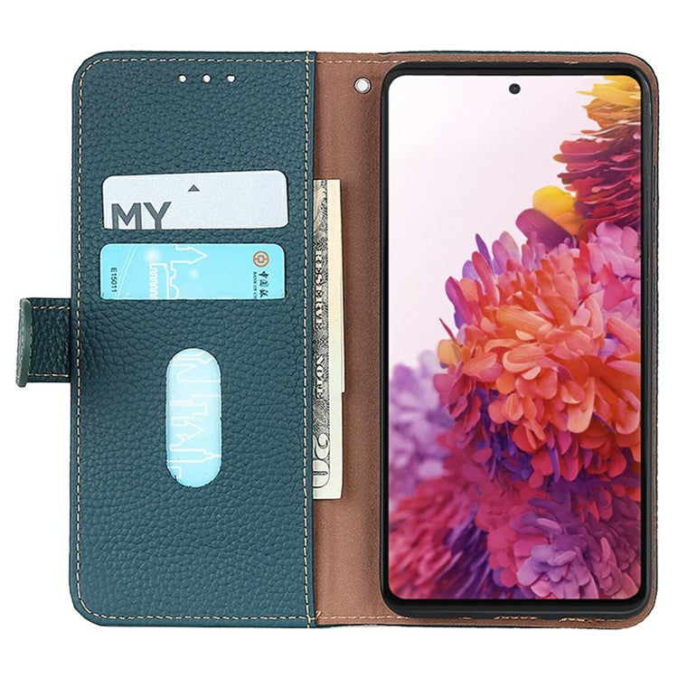 KHAZNEH For iPhone 17 Pro Case Litchi Texture Genuine Cow Leather Flip Phone Cover - Green