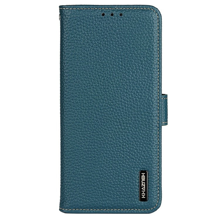 KHAZNEH For iPhone 17 Pro Case Litchi Texture Genuine Cow Leather Flip Phone Cover - Green
