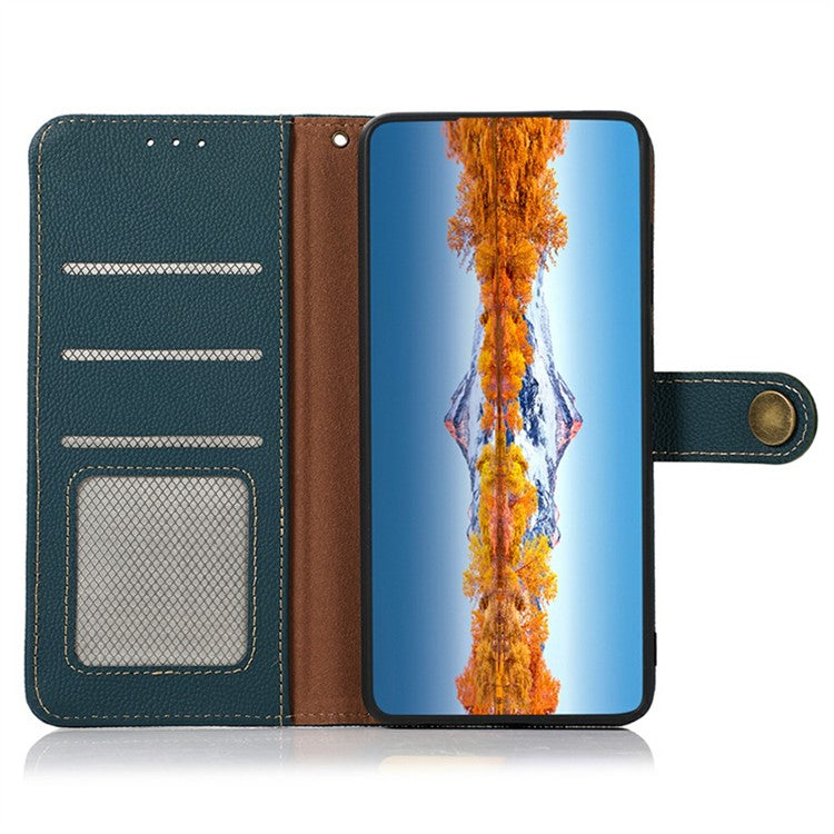KHAZNEH for iPhone 17 Case Genuine Cow Leather RFID Blocking Wallet Phone Cover - Green
