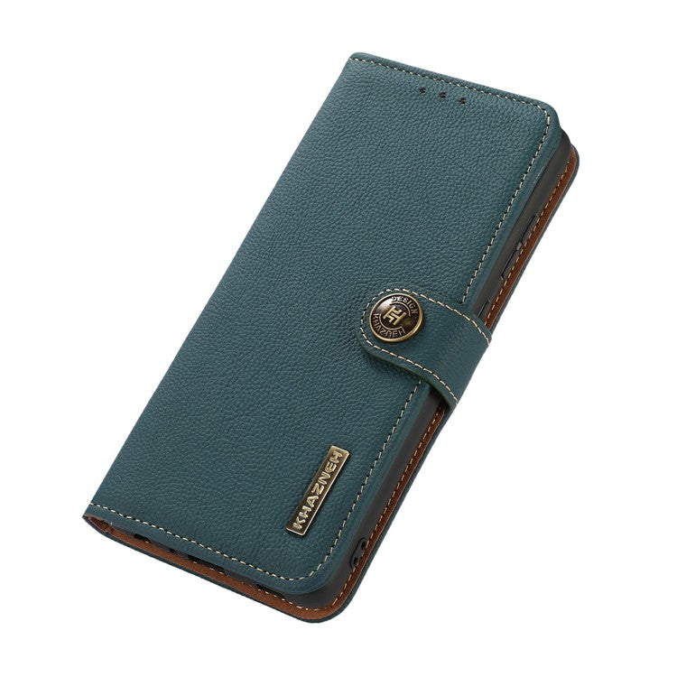 KHAZNEH for iPhone 17 Case Genuine Cow Leather RFID Blocking Wallet Phone Cover - Green