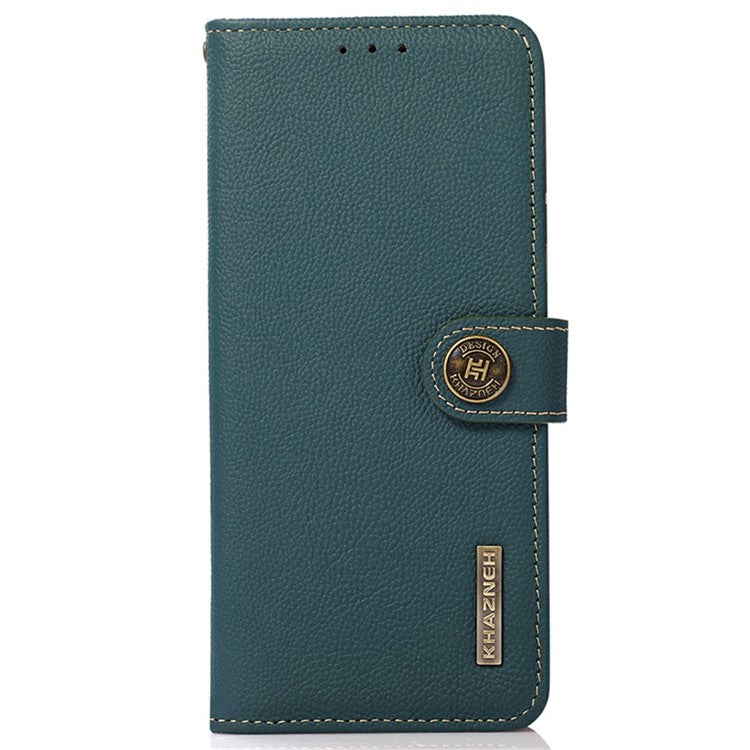 KHAZNEH for iPhone 17 Case Genuine Cow Leather RFID Blocking Wallet Phone Cover - Green
